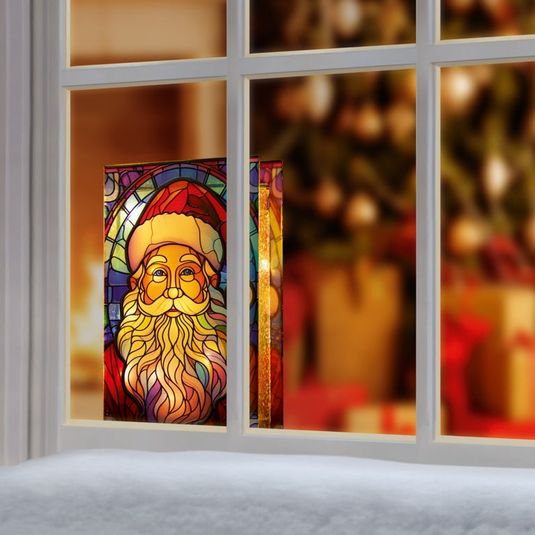 Premier Lit Santa Glass Table Top 50 Warm White LEDs 21x13
