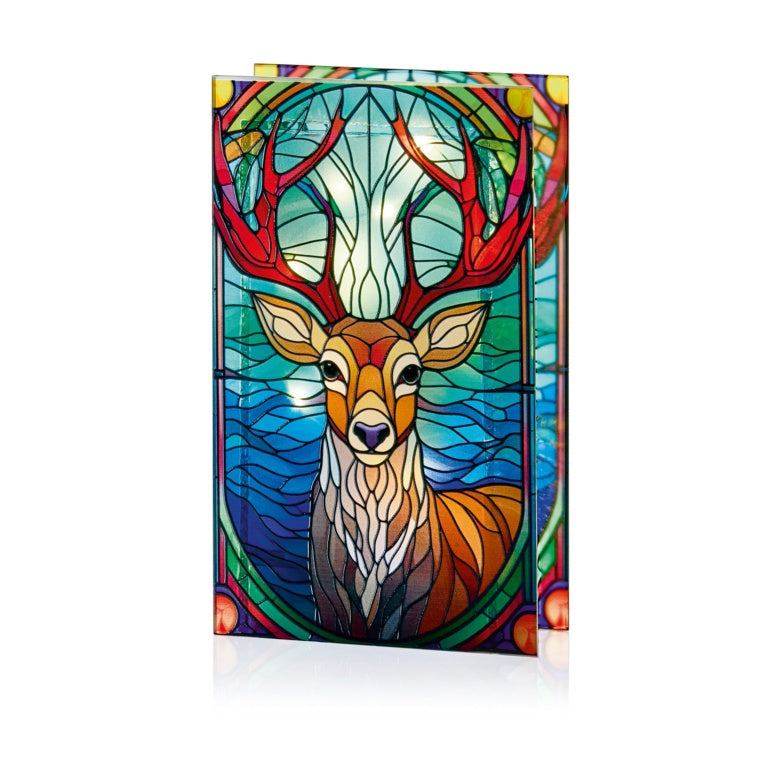 Premier Battery Operated Lit Stag Glass Table Top 25 Warm White LEDs 21 x 13cm