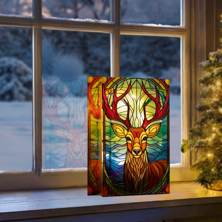 Premier Battery Operated Lit Stag Glass Table Top 25 Warm White LEDs 21 x 13cm