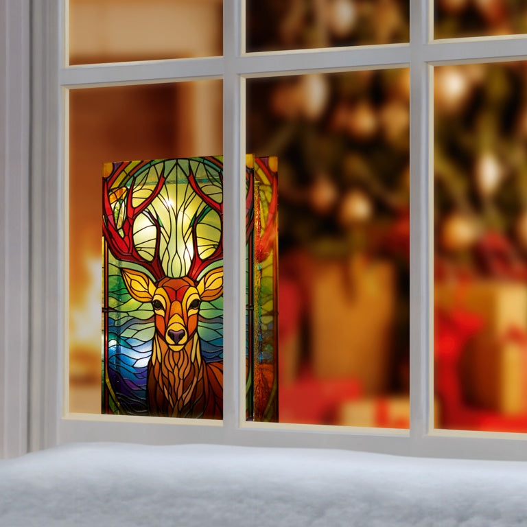 Premier Battery Operated Lit Stag Glass Table Top 25 Warm White LEDs 21 x 13cm