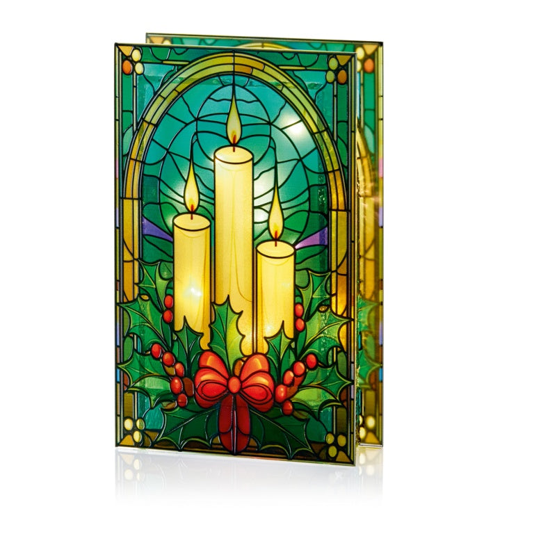 Premier Battery Operated Lit Candles & Holly Glass Table Top 50 Warm White LEDs 21x13