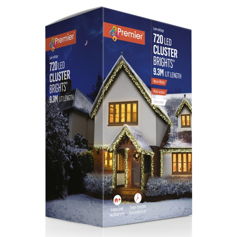 Premier 720 LED Multi Action Cluster Brights With Time Warm White /Clear Cable