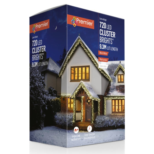 Premier 720 LED Multi Action Cluster Brights With Time Warm White /Clear Cable