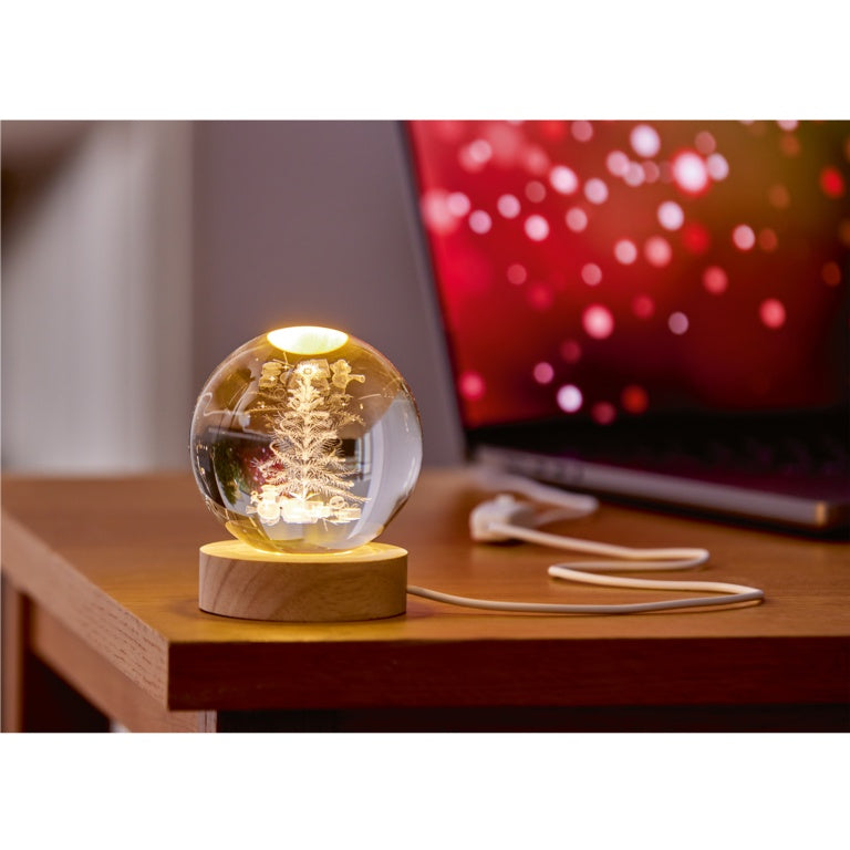 Premier Lit 3D Etched Glass Ball Assorted 8cm