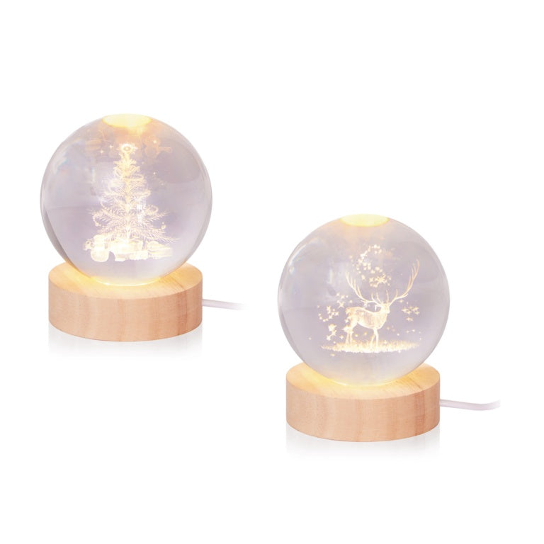 Premier Lit 3D Etched Glass Ball Assorted 8cm
