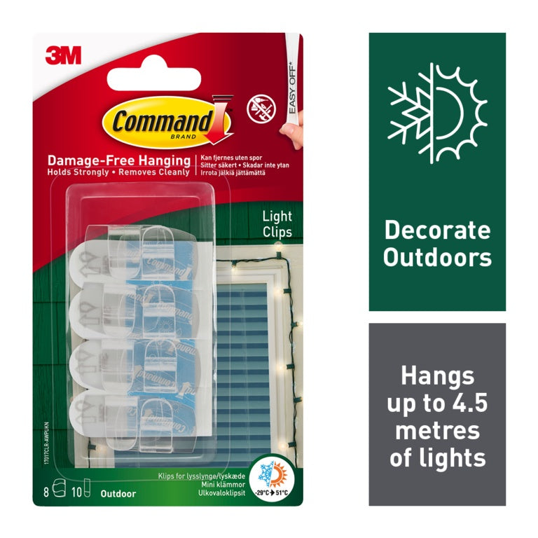 Command™ Clear Outdoor Light Clips With Strips 8 Clips & 10 Straps