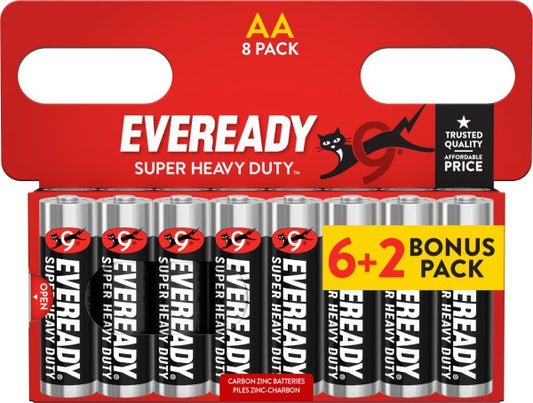 Eveready Super Heavy Duty AA Batteries Carded 6 Plus 2 Bonus Pack
