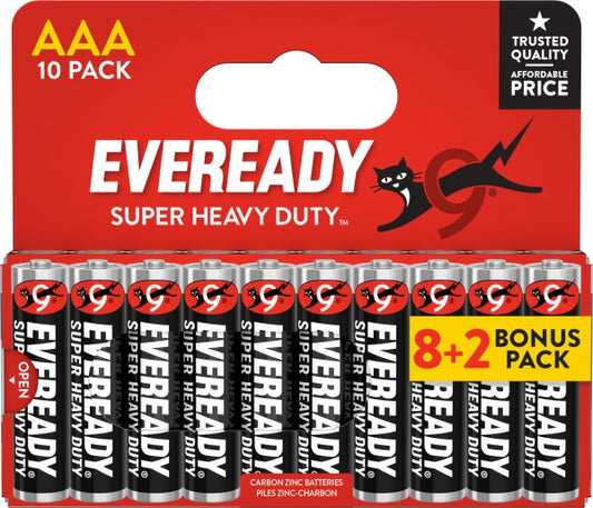 Eveready Super Heavy Duty AAA Batteries Carded Pack 8 Plus 2 Bonus Pack