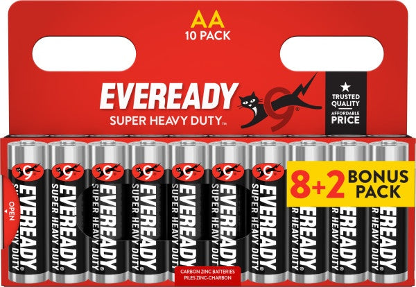 Eveready Super Heavy Duty AA Batteries Carded 8 + 2 Bonus Pack