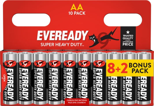 Eveready Super Heavy Duty AA Batteries Carded 8 + 2 Bonus Pack