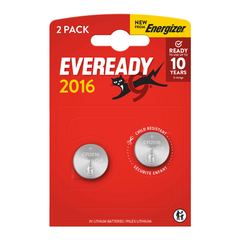 Eveready Lithium CR2016 Batteries Card of 2