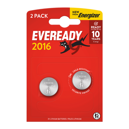 Eveready Lithium CR2016 Batteries Card of 2