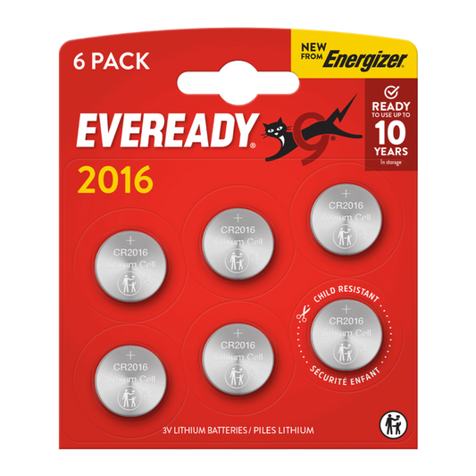 Eveready Lithium CR2016 Batteries Card of 6
