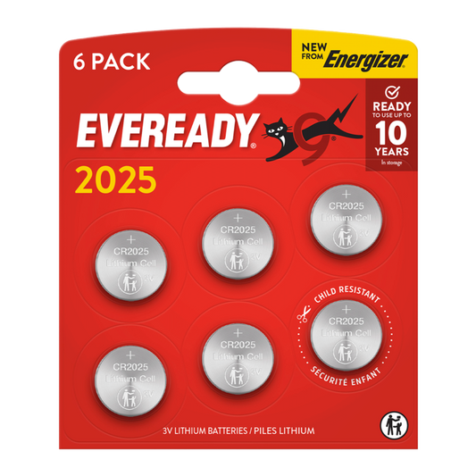 Eveready Lithium CR2025 Batteries Card of 6