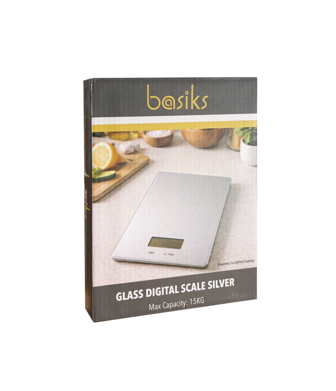 Basiks Glass Digital Scale Silver