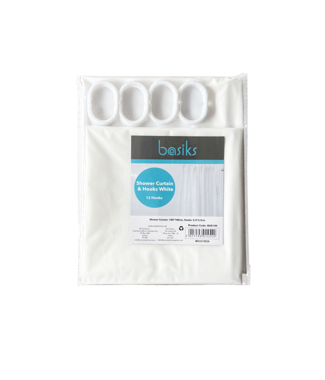 Basiks Shower Curtain & Hooks White
