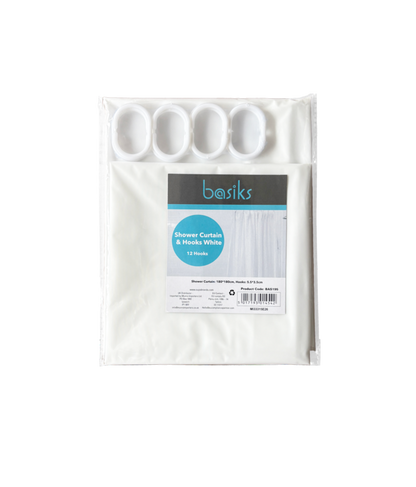 Basiks Shower Curtain & Hooks White