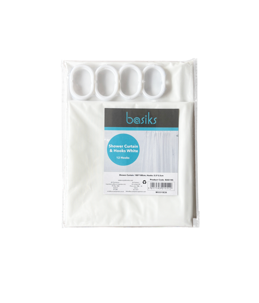 Basiks Shower Curtain & Hooks White