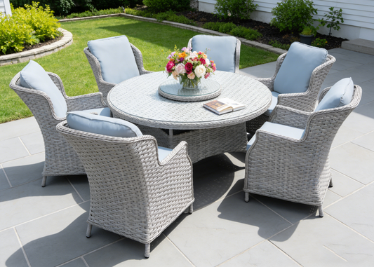 Pagoda Chambery Deluxe Grey Dining Set With Lazy Susan 6 Seat
