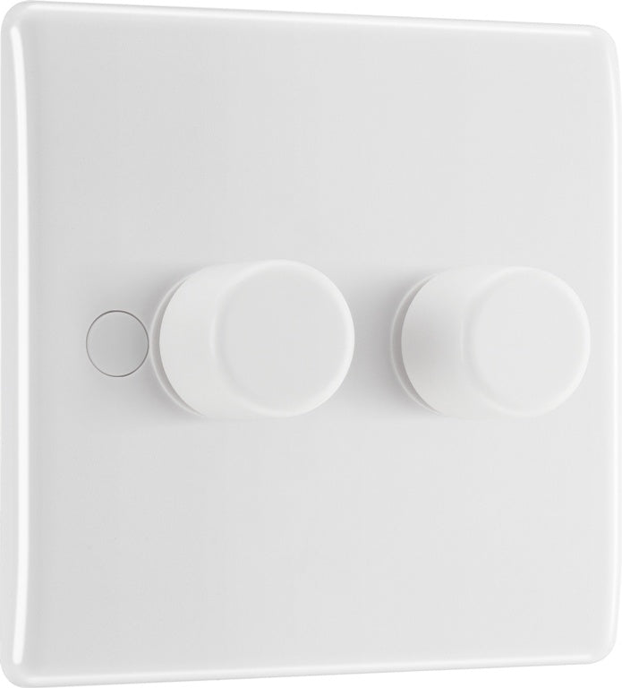 BG White Moulded Double 2 Way Dimmer Switch