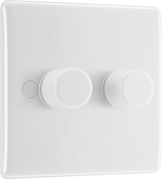 BG White Moulded Double 2 Way Dimmer Switch