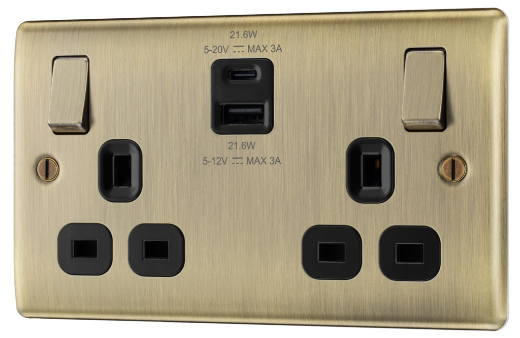 BG Antiqure Brass Double Switch Power Socket