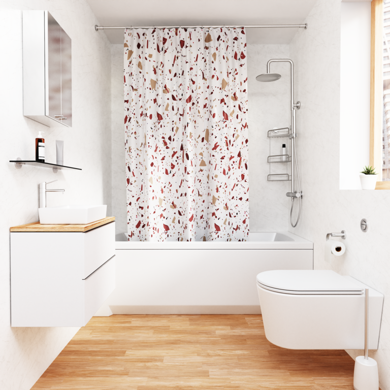 Croydex Shower Curtain 1800mm Pink Terrazzo