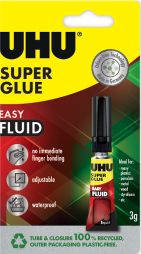 UHU Superglue Easy Fluid 3gm Blister Pack