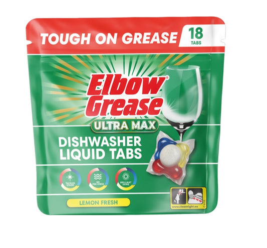 Elbow Grease Ultra Max Dishwasher Liquid Tab Lemon Fresh Pack 18