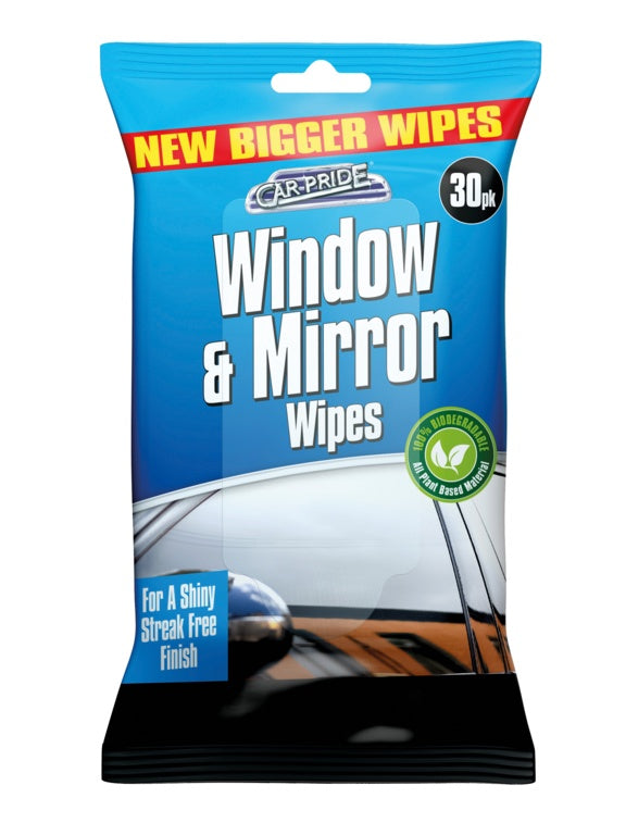 Car Pride Window & Mirror Wipes Pack 30