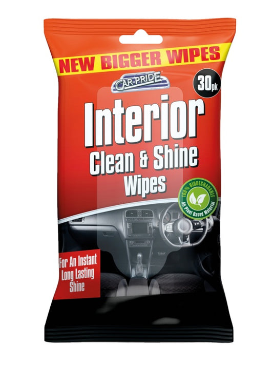 Car Pride Interior Biodegradable Clean & Shine Wipes Pack 30