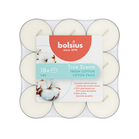 Bolsius Fragranced Tealight 4 Hour Pack 18 Fresh Cotton