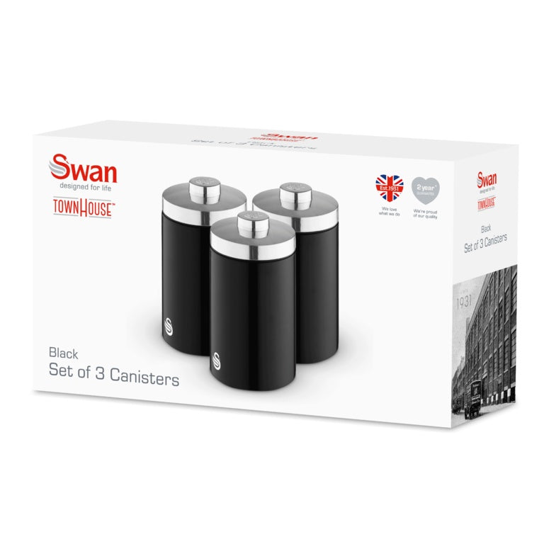 Swan Townhouse Canisters Set Of 3 Black 1.6L