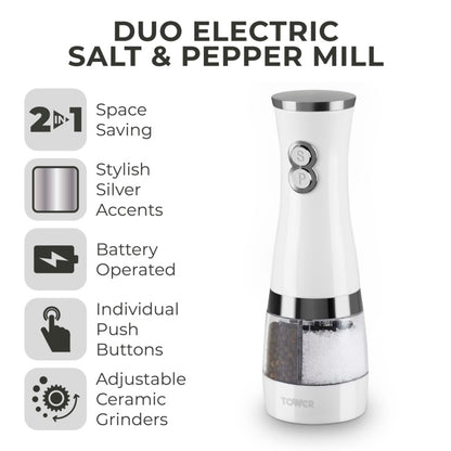 Tower Duo Electric Salt/Pepper Mill White