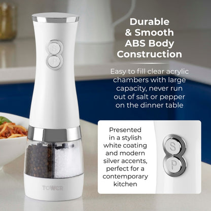 Tower Duo Electric Salt/Pepper Mill White