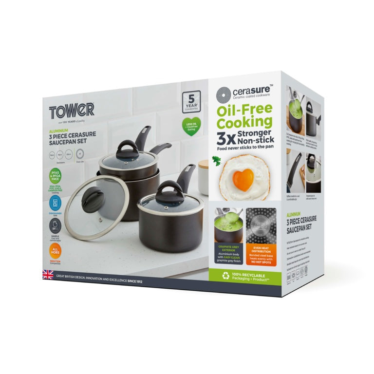 Tower Stainless Steel Saucepan Set 3 Piece