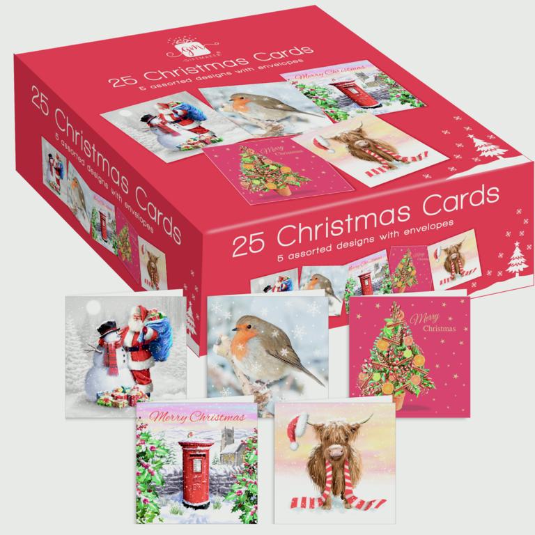 Giftmaker Christmas Cards Bumper Box 5 Designs Pack 25
