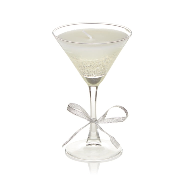 Premier Martini Glass Gel Candle With Silver Bow 16cm