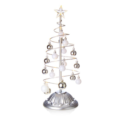 Premier Lit Silver Metal Bauble Tree 50cm Warm White LEDs