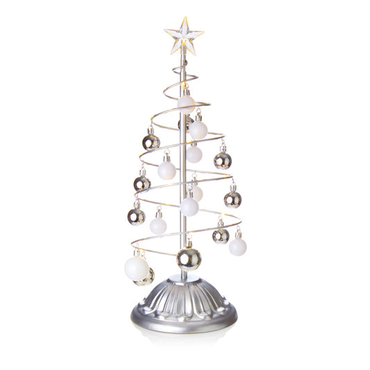 Premier Lit Silver Metal Bauble Tree 50cm Warm White LEDs