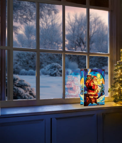 Premier Stained Glass Lit Decoration 21 x 13cm Santa On Chimney Stack