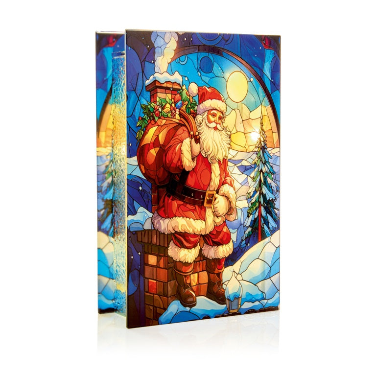 Premier Stained Glass Lit Decoration 21 x 13cm Santa On Chimney Stack