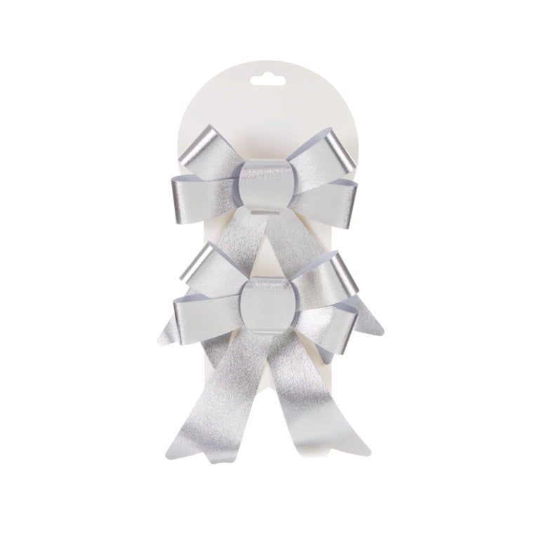 Premier 2 Piece Carded Silver Bows 17cm