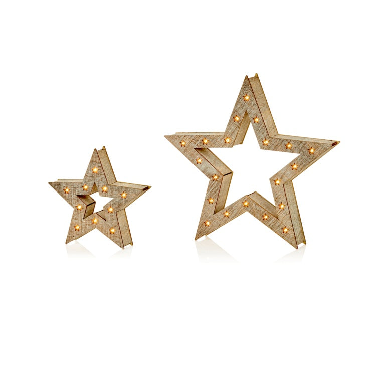 Premier Lit Wooden Star Set Of 2 21cm
