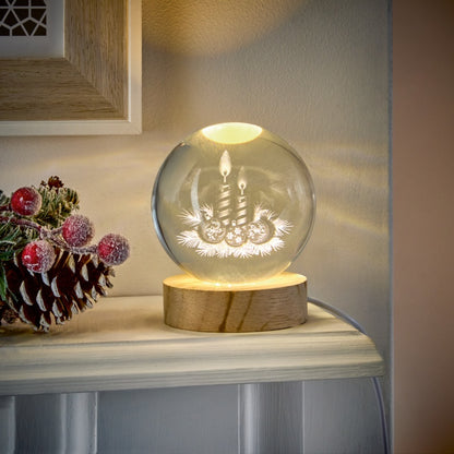 Premier USB Lit 3D Etched Glass Ball 8cm
