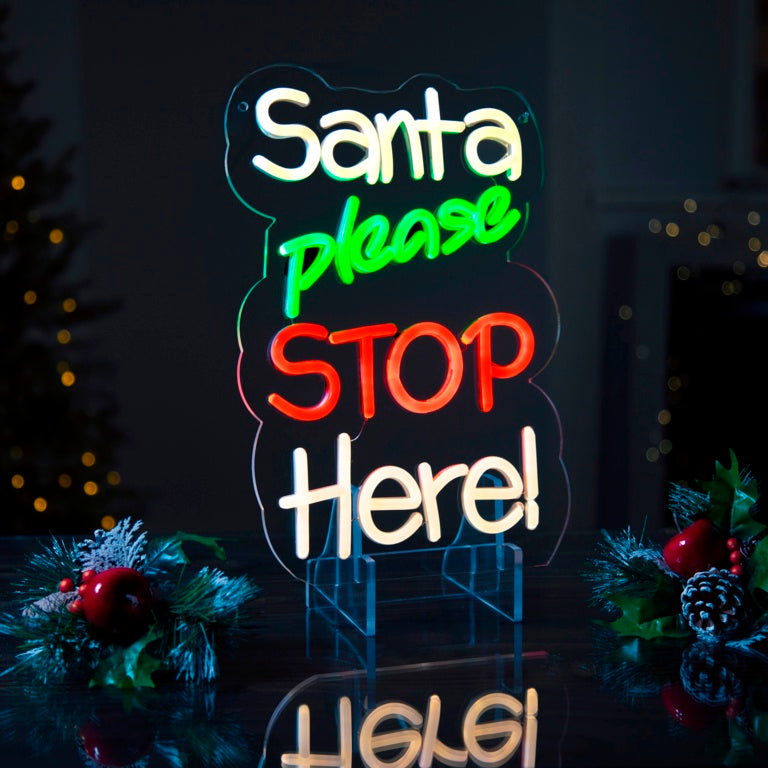 Premier Lit Santa Please Stop Here Neon Sign 35cm