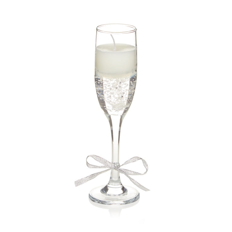 Premier Champagne Glass Gel Candle With Silver Bow 22cm