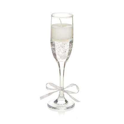 Premier Champagne Glass Gel Candle With Silver Bow 22cm