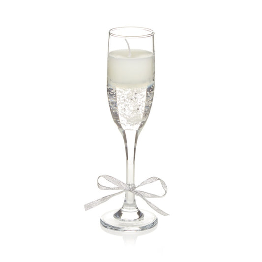 Premier Champagne Glass Gel Candle With Silver Bow 22cm