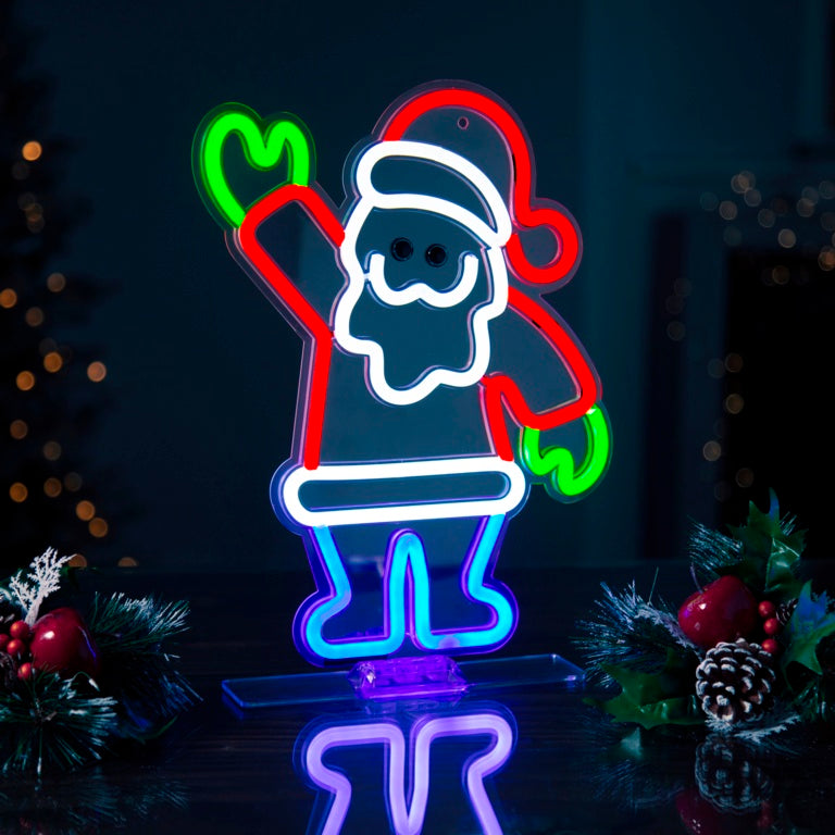 Premier USB Lit Neon Hanging Waving Santa 33cm